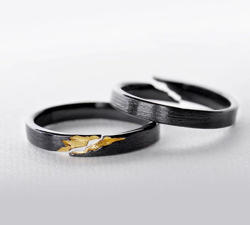 Gold Crack Ancient Black Wood Grain Rings