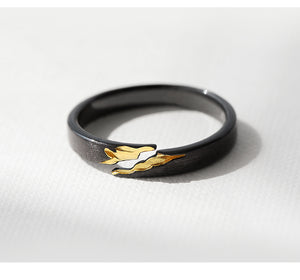 Gold Crack Ancient Black Wood Grain Rings