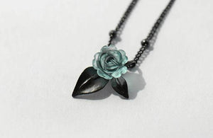 Blue Rose Flower Crystal Pendant Necklace