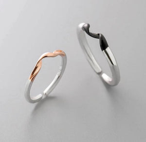 Silver Black and Rose Gold Simple Couple Interlocking Rings