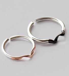 Silver Black and Rose Gold Simple Couple Interlocking Rings