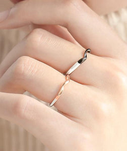 Silver Black and Rose Gold Simple Couple Interlocking Rings