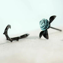 Load image into Gallery viewer, Thorn Blue Crystal Rose Design Black Stud Earrings