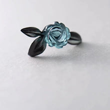 Load image into Gallery viewer, Thorn Blue Crystal Rose Design Black Stud Earrings