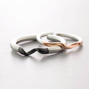 Silver Black and Rose Gold Simple Couple Interlocking Rings