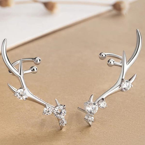 Diamond-Studded Zircon Deer Crown Style Earrings