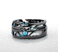 Load image into Gallery viewer, Blue Bright Cubic Zirconia Milky Way Black Rings