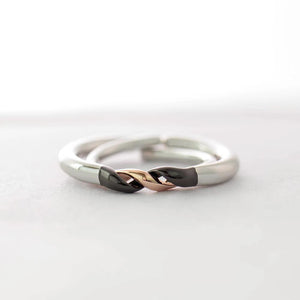 Silver Black and Rose Gold Simple Couple Interlocking Rings