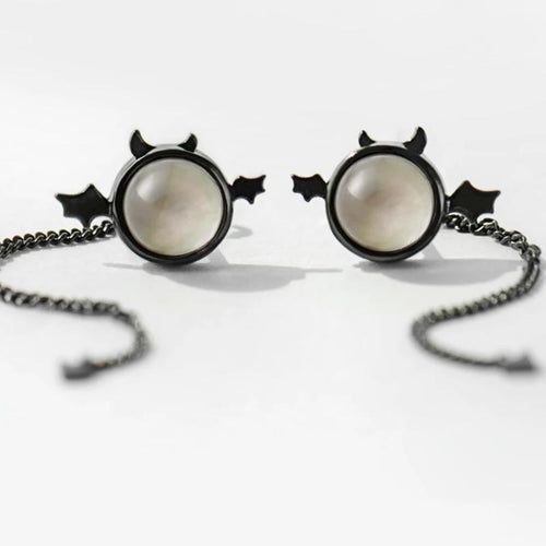 Little Devil Silver Black Ear Drop Long Tail Mini Earrings