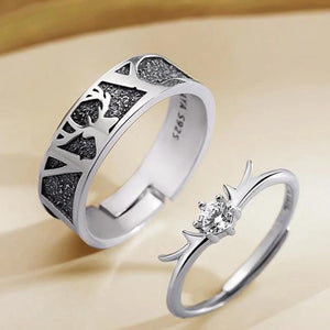 Black Little Deer Crown Couple 3D Texture Rings