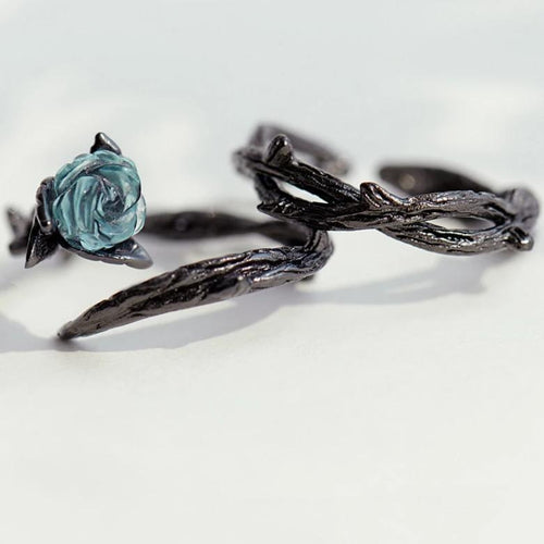 Thorn Blue Crystal Rose Flower Vintage Plant Rings