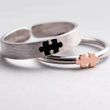 Load image into Gallery viewer, Black and Rose Gold 3D Puzzle Engagement Rings