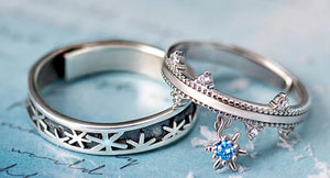 Christmas Snowflake 3D Texture Couple Rings