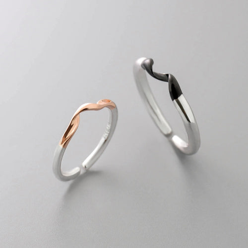 Silver Black and Rose Gold Simple Couple Interlocking Rings