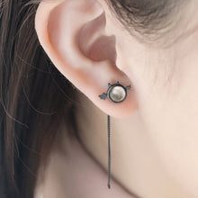 Load image into Gallery viewer, Little Devil Silver Black Ear Drop Long Tail Mini Earrings