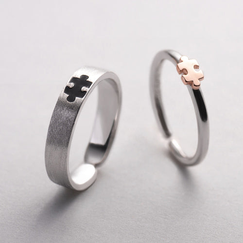 Black and Rose Gold 3D Puzzle Engagement Rings