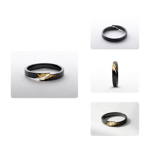 Gold Crack Ancient Black Wood Grain Rings