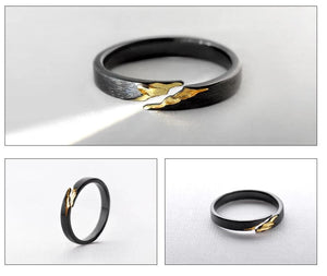 Gold Crack Ancient Black Wood Grain Rings