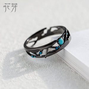 Blue Bright Cubic Zirconia Milky Way Black Rings