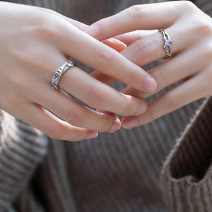 Princess & Knight Natural Blue Light Moonstone Couple Rings