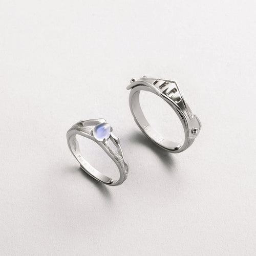 Princess & Knight Natural Blue Light Moonstone Couple Rings