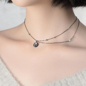 Milky Way Silver Pendant Necklace Galaxy Crystal Black Chain