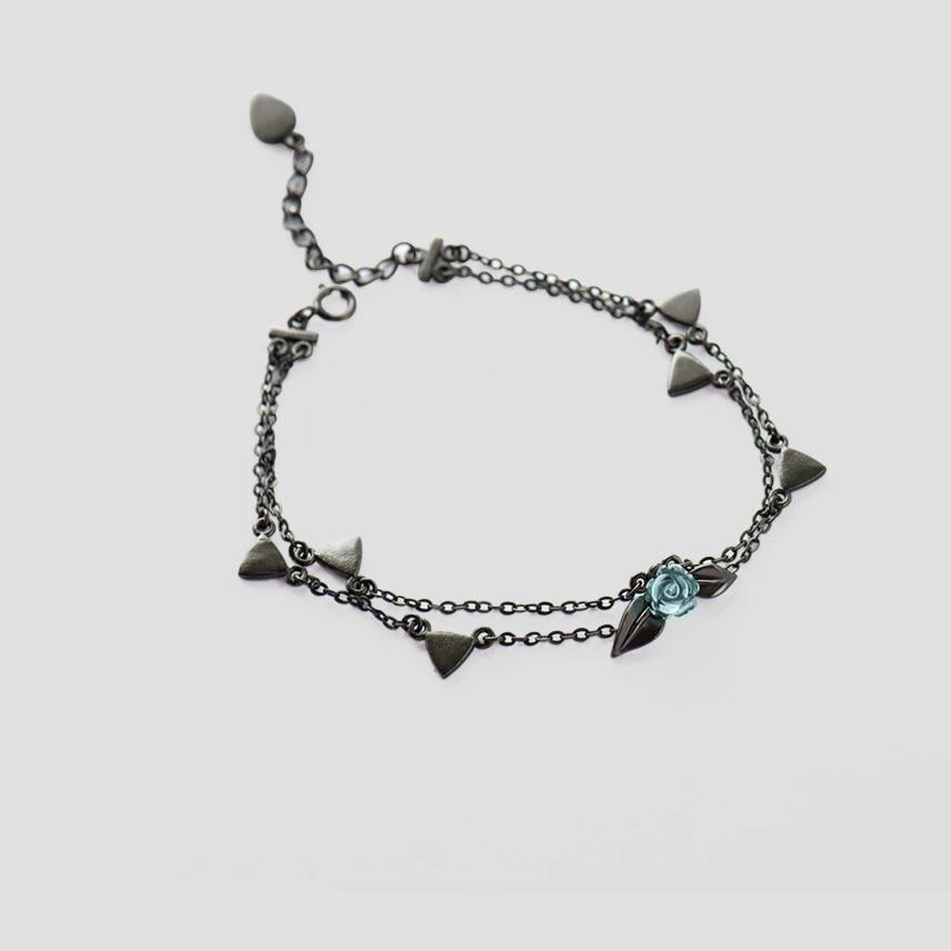 Thorns Rose Bracelet Two Layer Crystal Flower Black Chain