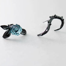 Load image into Gallery viewer, Thorn Blue Crystal Rose Design Black Stud Earrings